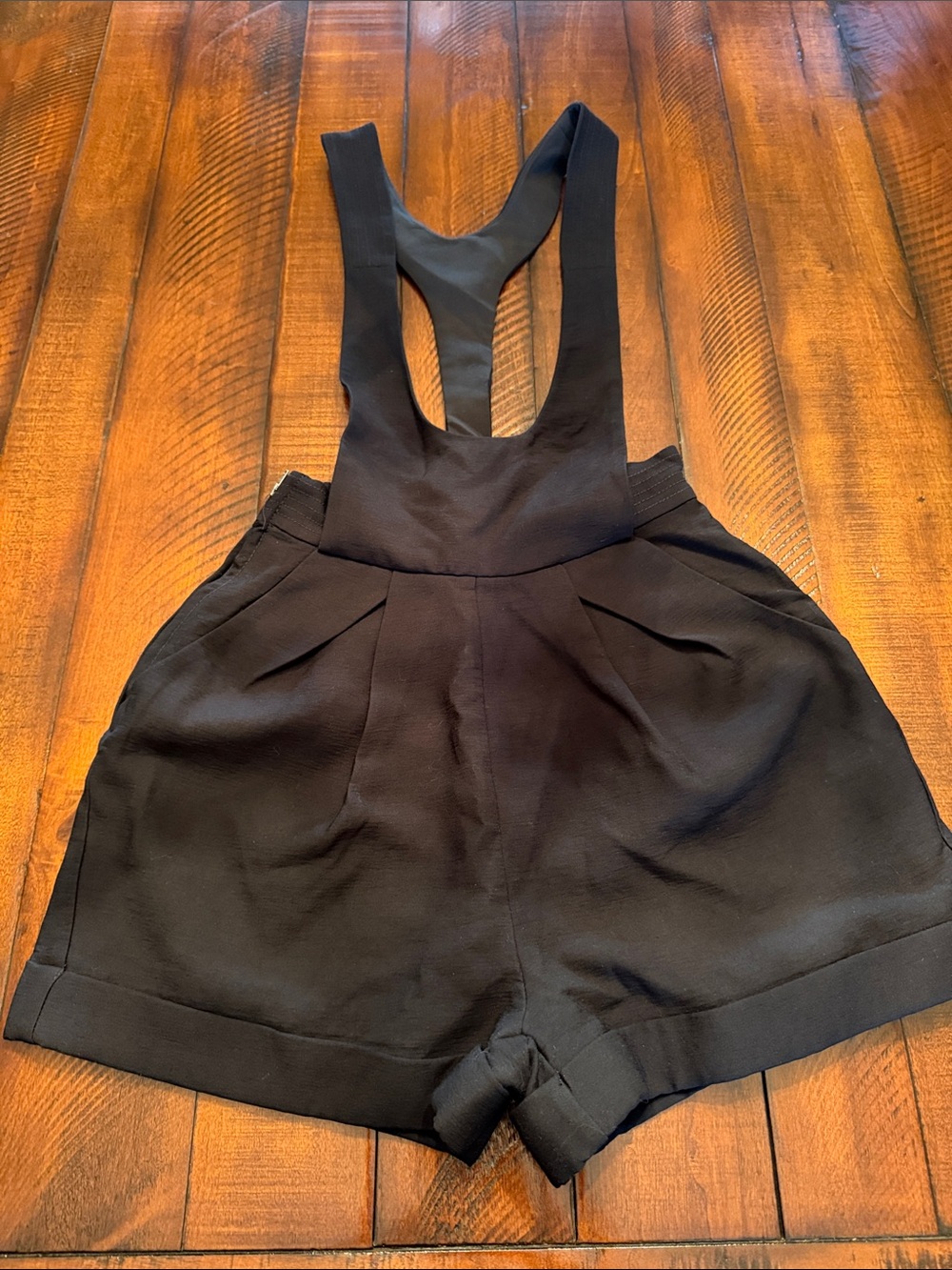 Cameo Black Suspender Shorts XS High Waist Tailored Chic Romper